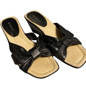 Liz Claiborne black Leather open toe wedge slip on heels size 6.5